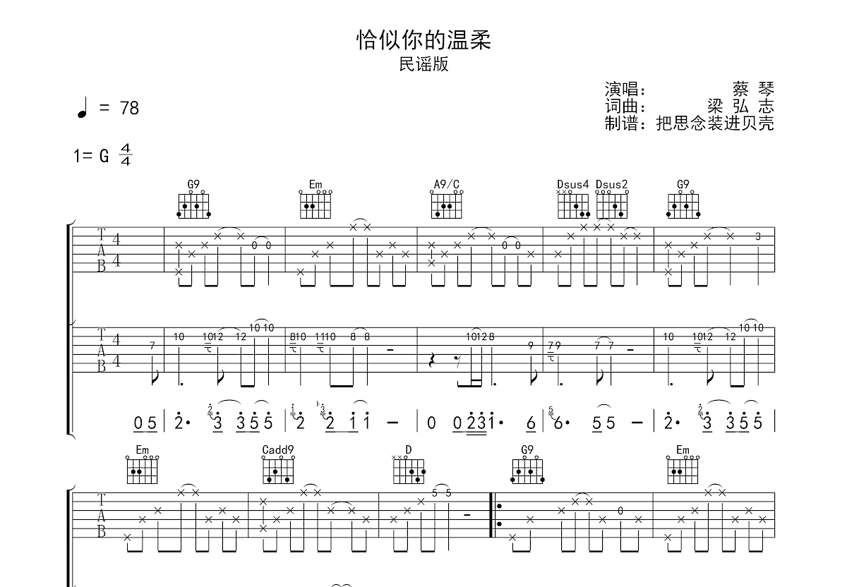 恰似你的温柔吉他谱预览图