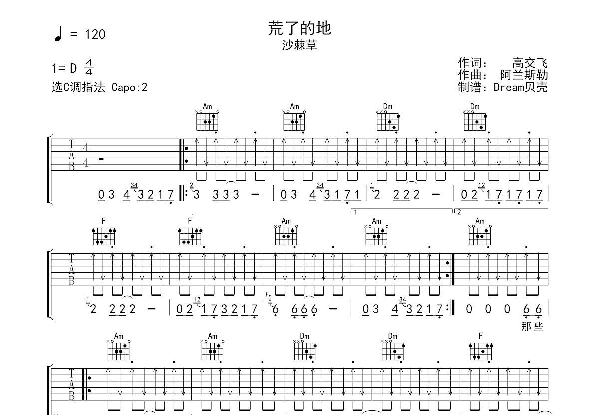 荒了的地吉他谱_沙棘草_C调弹唱