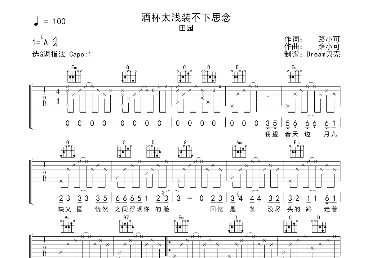 酒杯太浅装不下思念吉他谱预览图