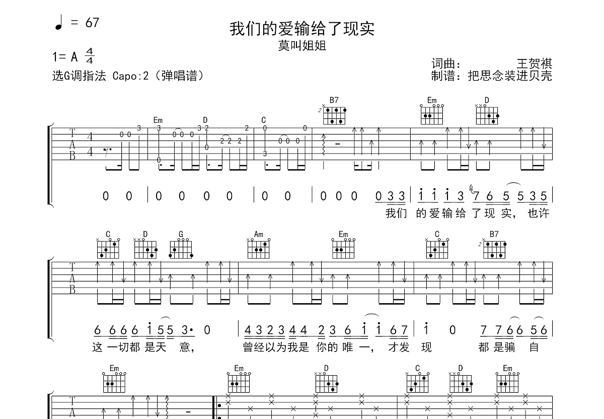 我们的爱输给了现实吉他谱预览图