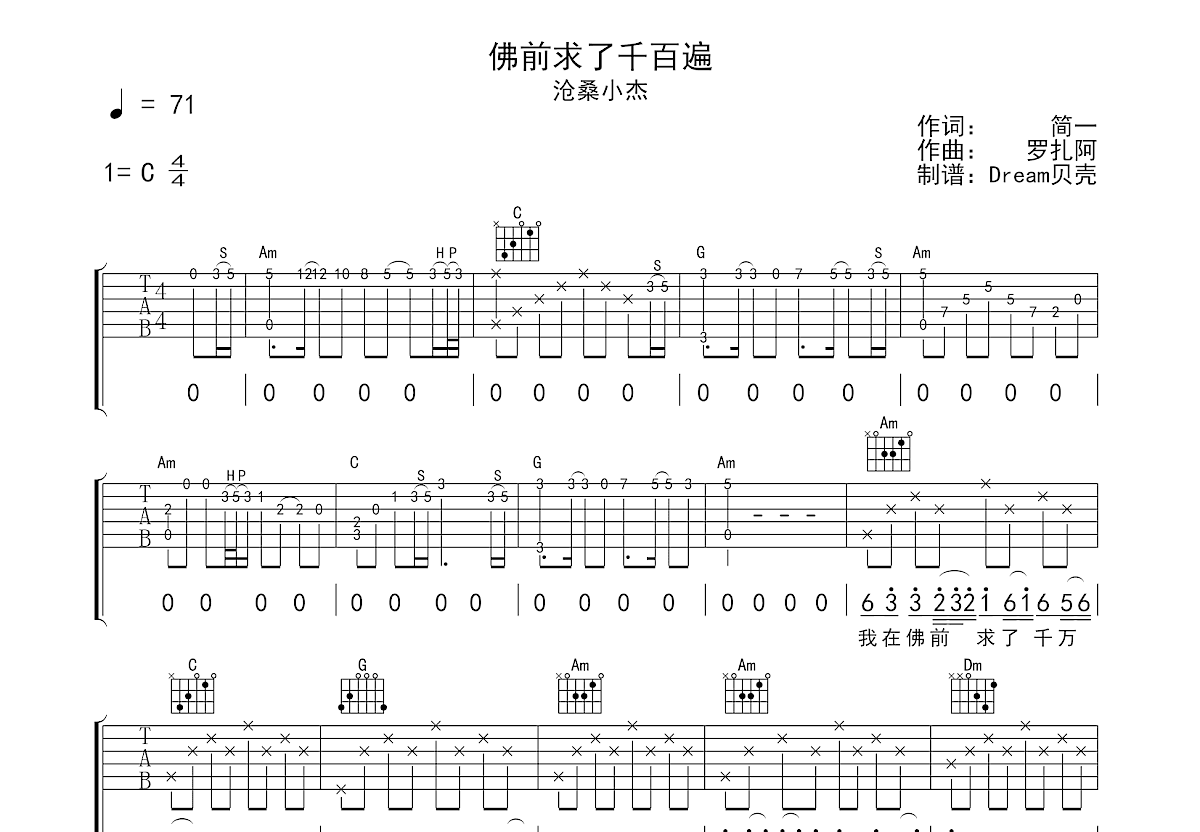 佛前求了千百遍吉他谱预览图