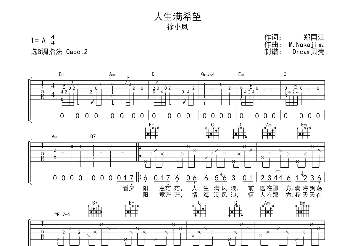 人生满希望吉他谱预览图