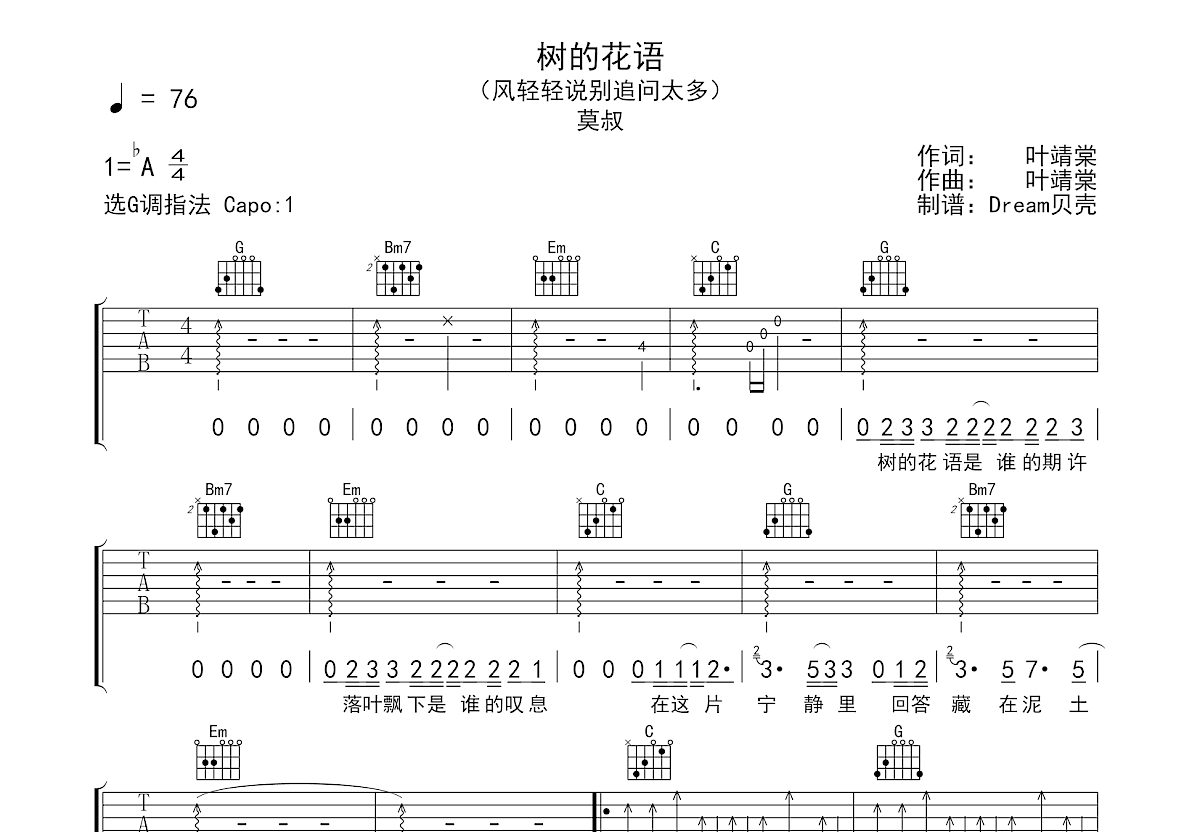 树的花语吉他谱预览图