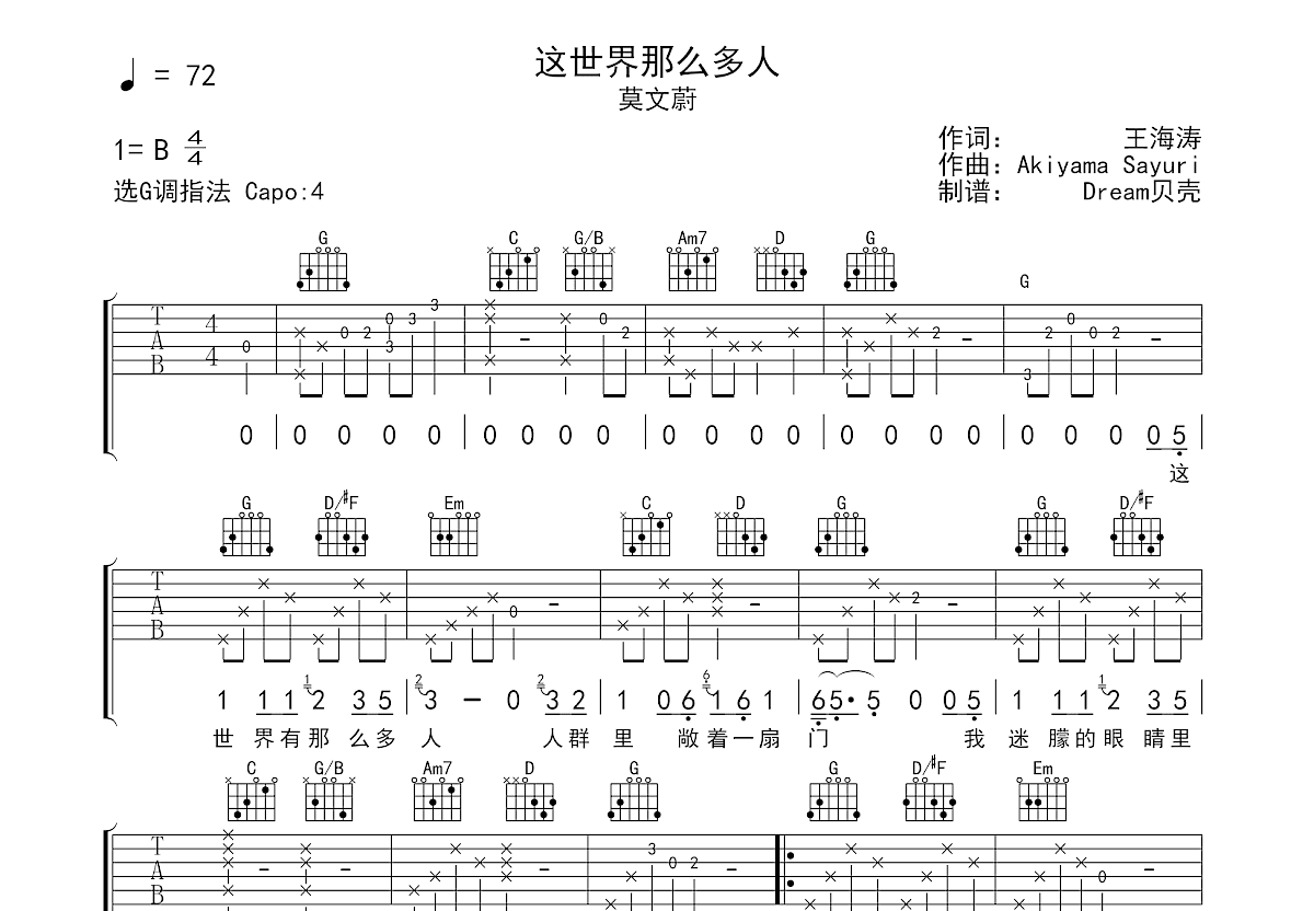 这世界那么多人吉他谱预览图