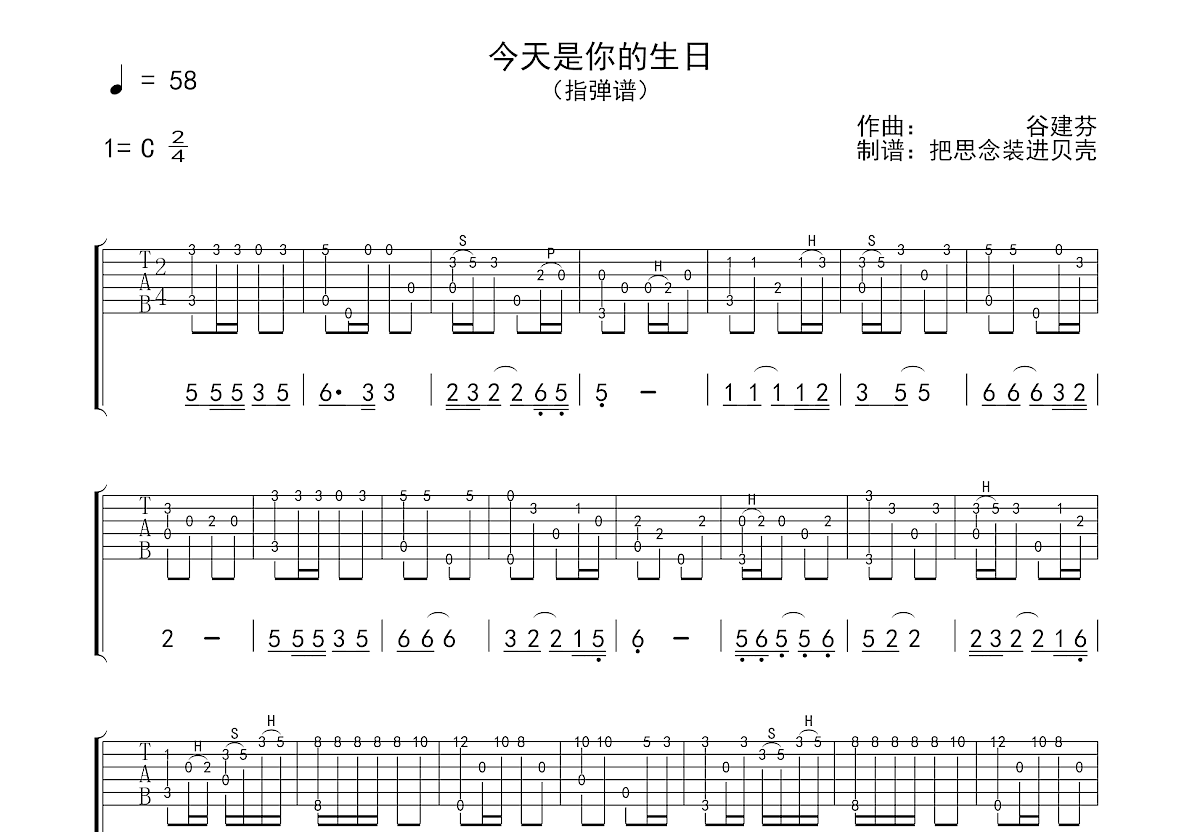 今天是你的生日吉他谱预览图