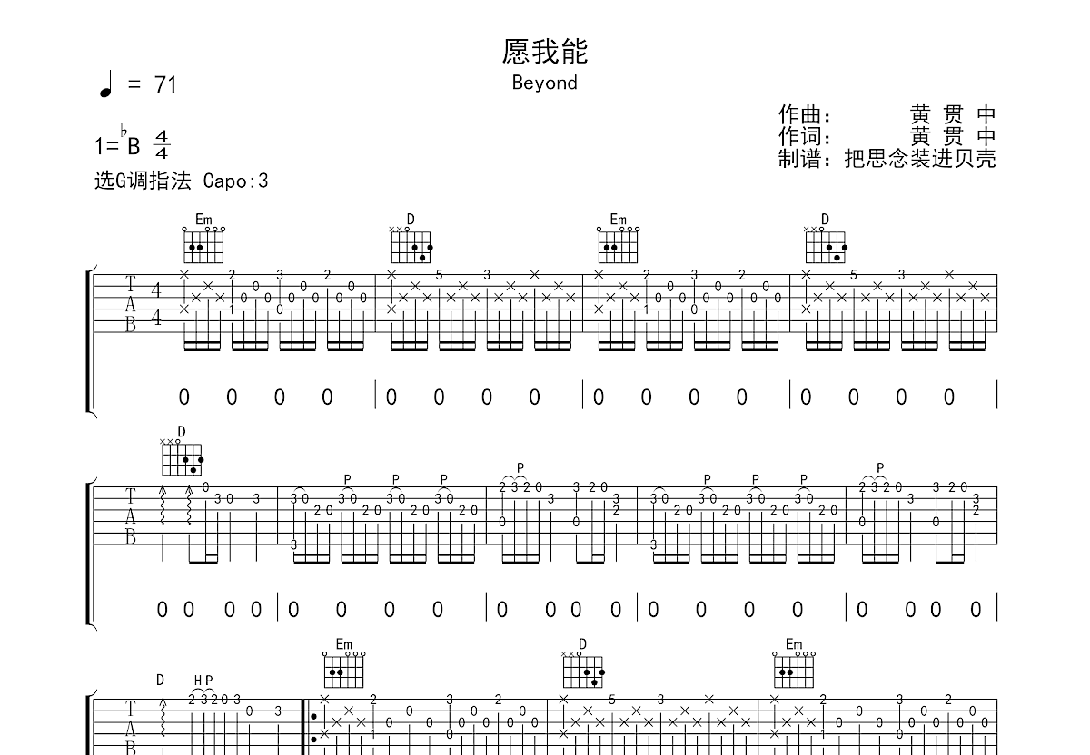 愿我能吉他谱预览图
