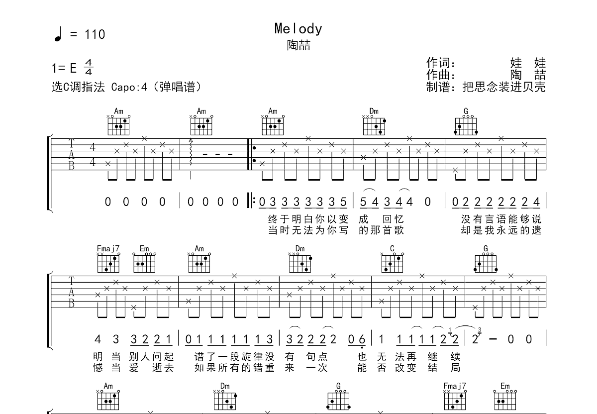 Melody吉他谱预览图