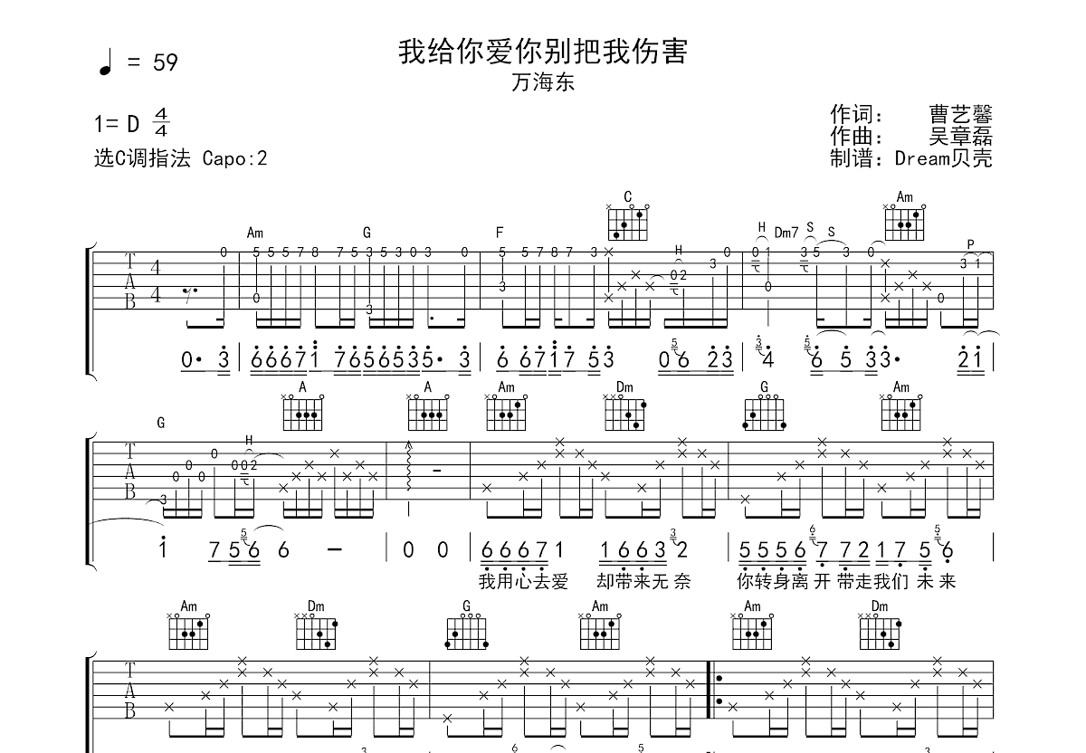 我给你爱你别把我伤害吉他谱_万海东_C调弹唱