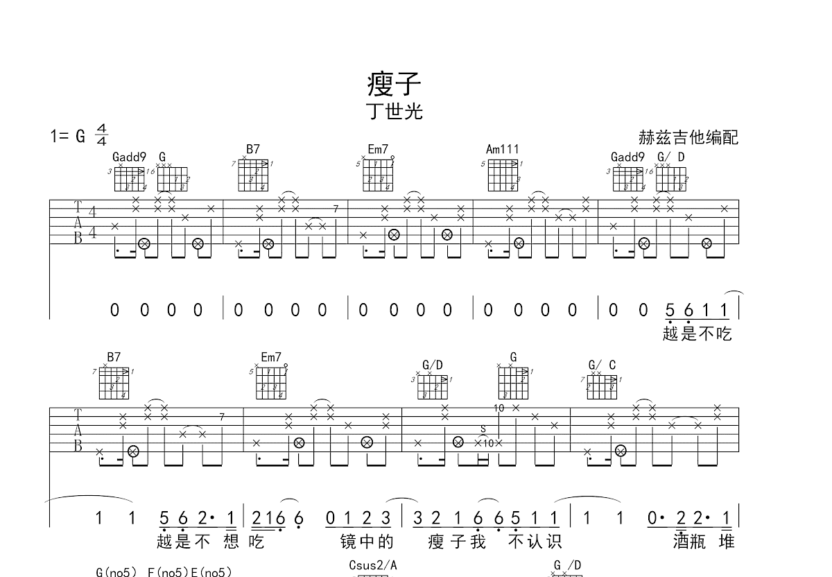 瘦子吉他谱预览图