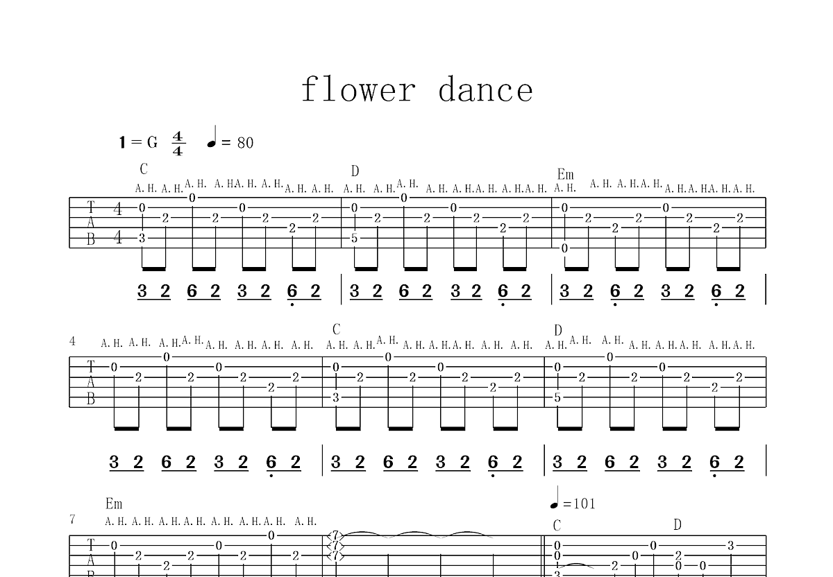 Flower Dance吉他谱_DJ OKAARI（碗叔）_G调指弹