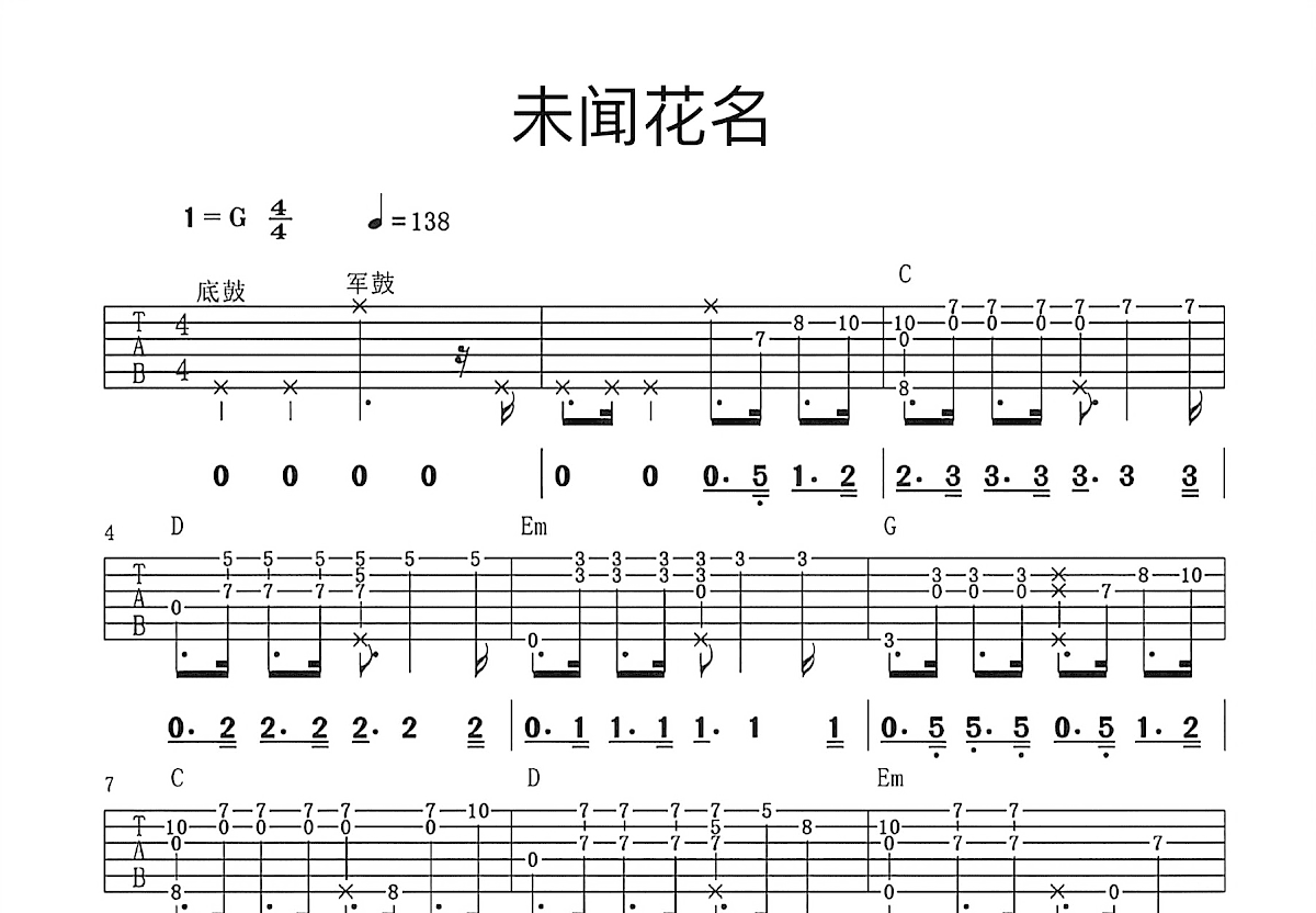 未闻花名吉他谱预览图