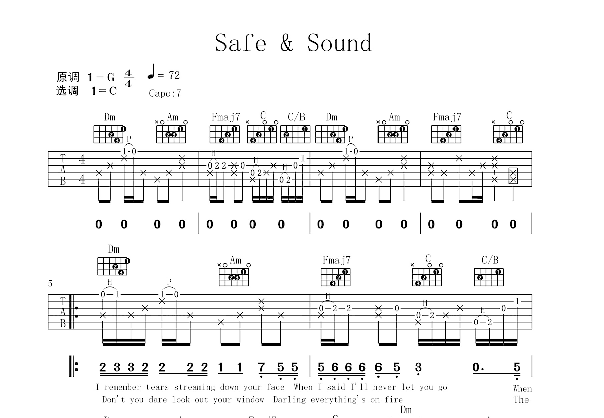 Safe & Sound吉他谱预览图