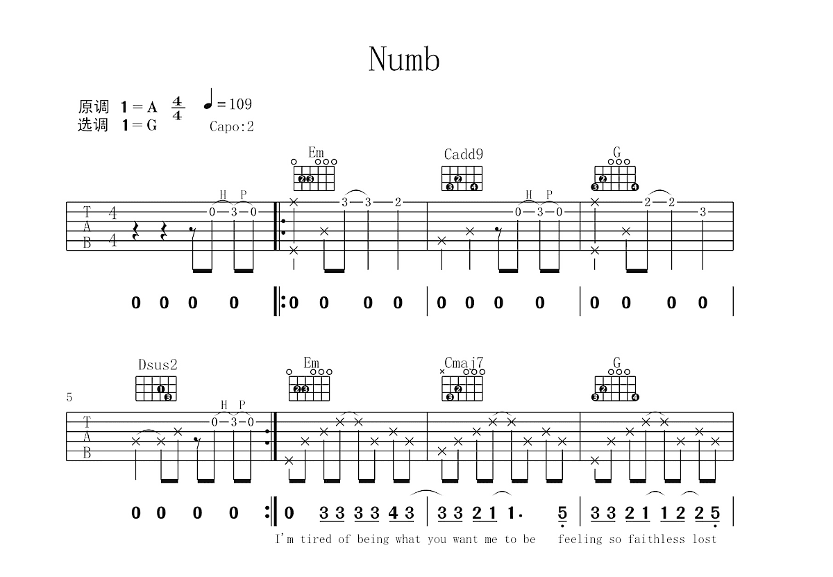 Numb吉他谱_Linkin Park（林肯公园）_G调弹唱