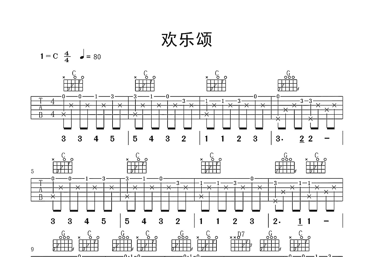 欢乐颂吉他谱预览图