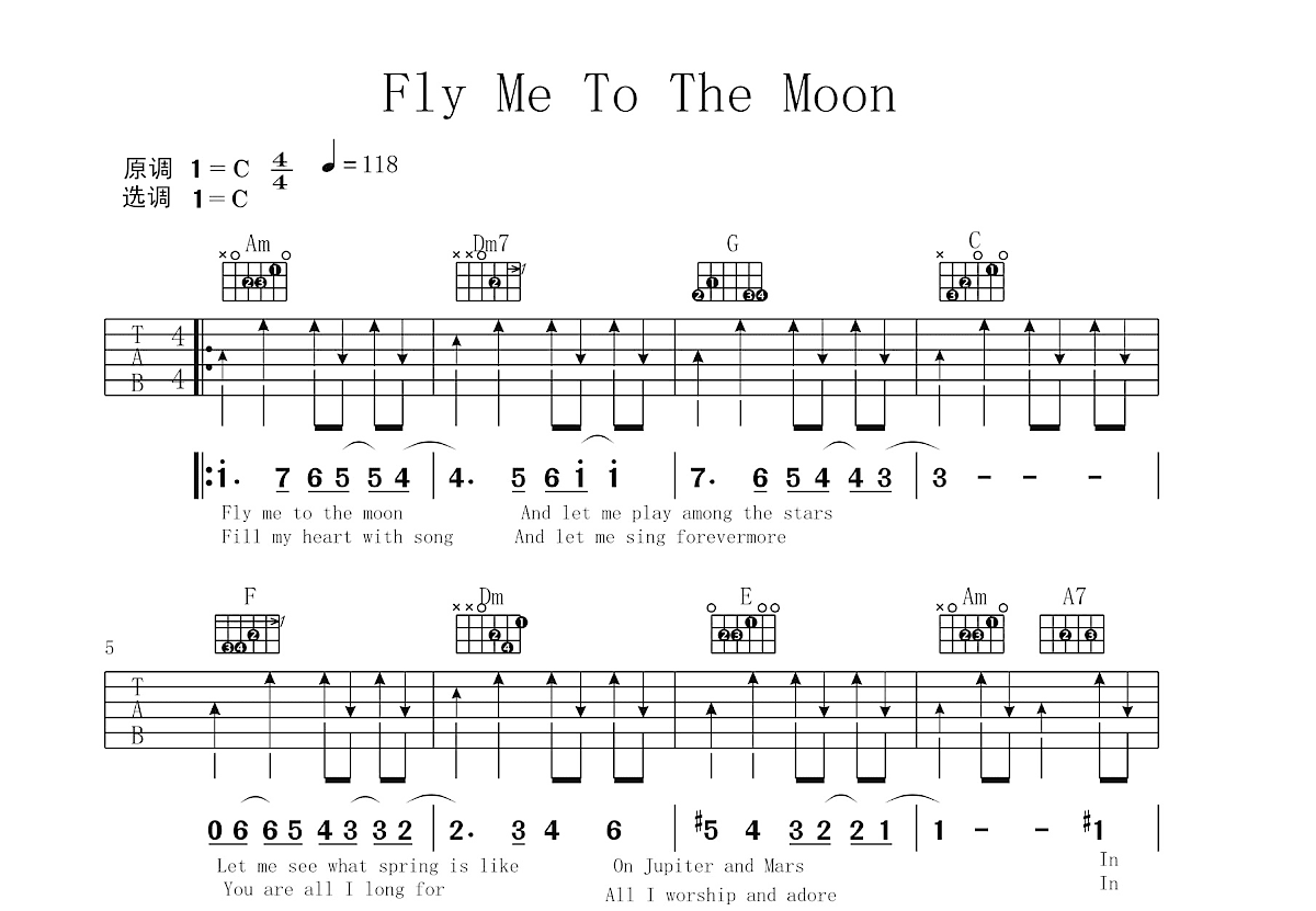 Fly Me To The Moon吉他谱预览图