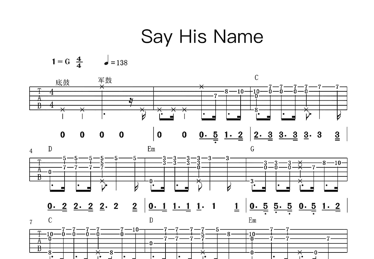 Say His Name吉他谱预览图