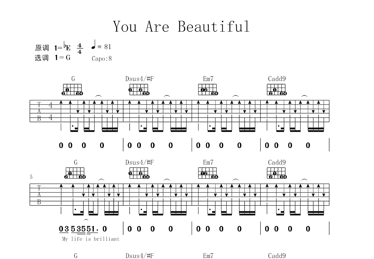 You're Beautiful吉他谱_James Blunt(詹姆斯·布朗特)_G调弹唱