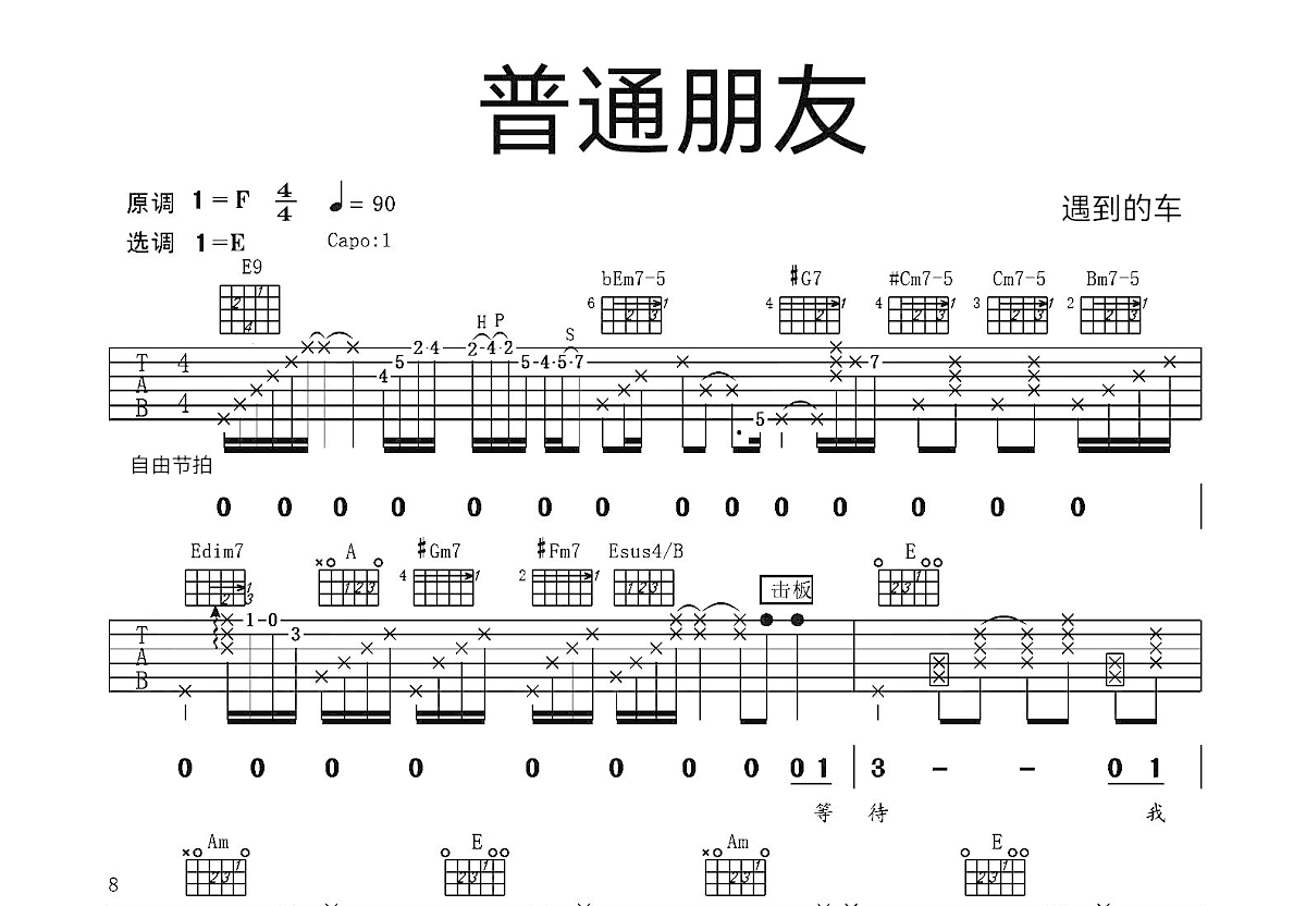 普通朋友吉他谱预览图