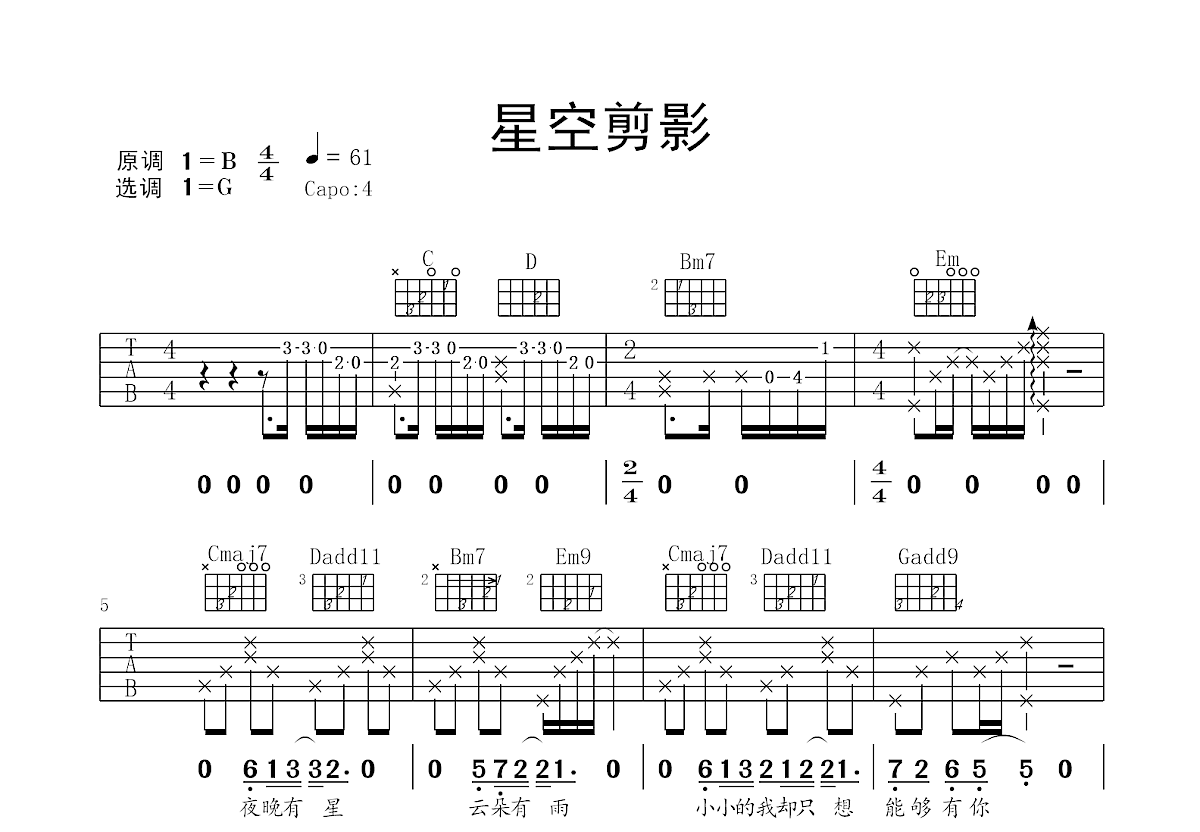 星空剪影吉他谱预览图