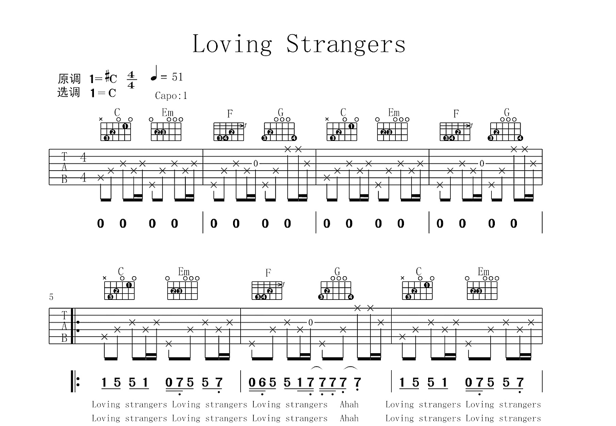 Loving Strangers吉他谱_jocelyn pook(乔斯林·普克)_C调弹唱