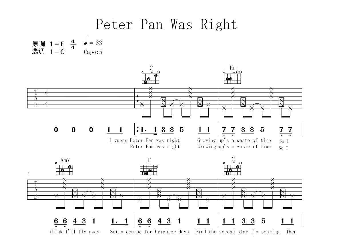 Peter Pan Was Right吉他谱_Anson Seabra_C调弹唱