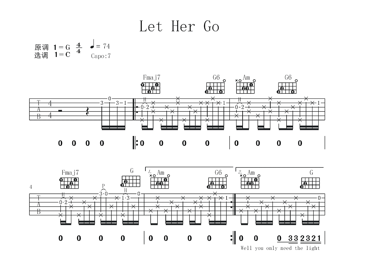 Let Her Go吉他谱预览图