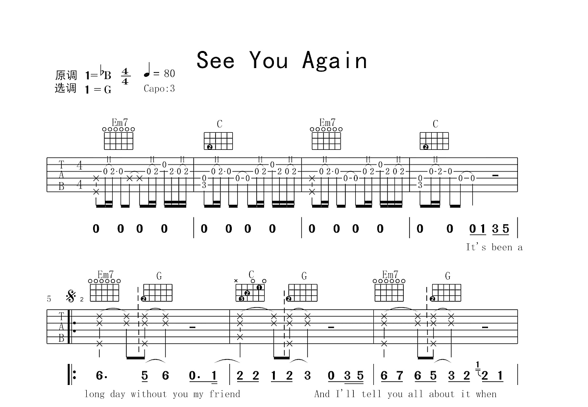 See You Again吉他谱预览图