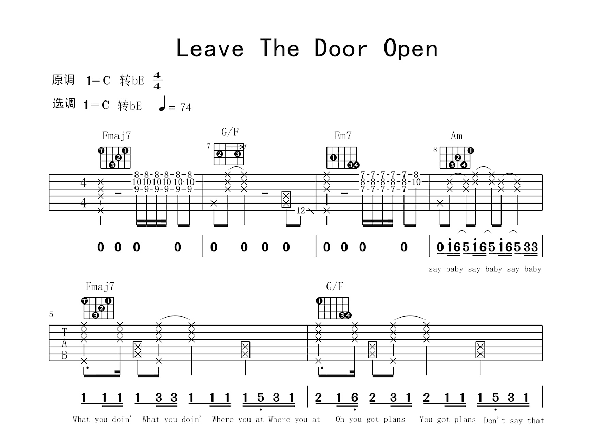 Leave The Door Open吉他谱预览图