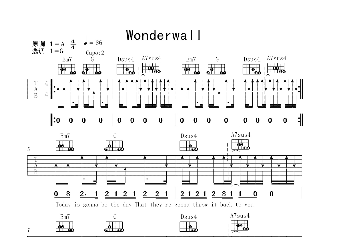 Wonderwall吉他谱预览图