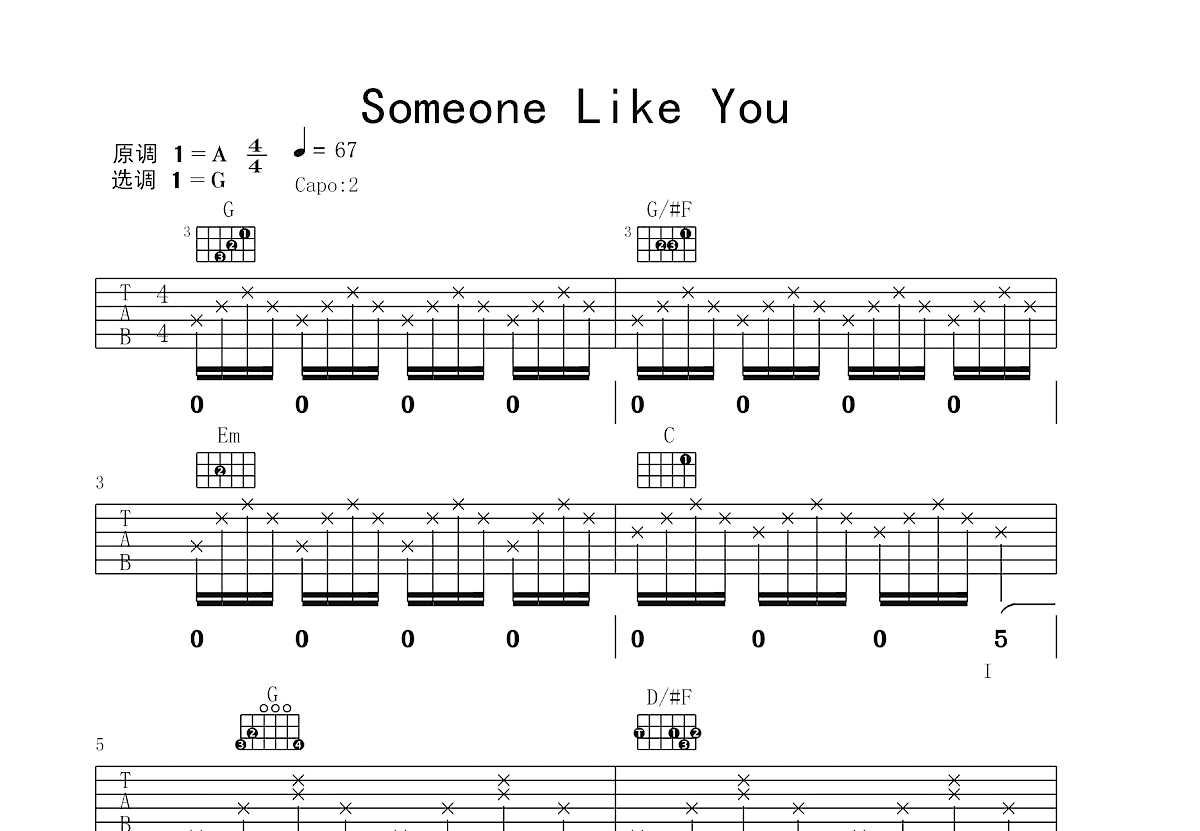 Someone Like You吉他谱预览图