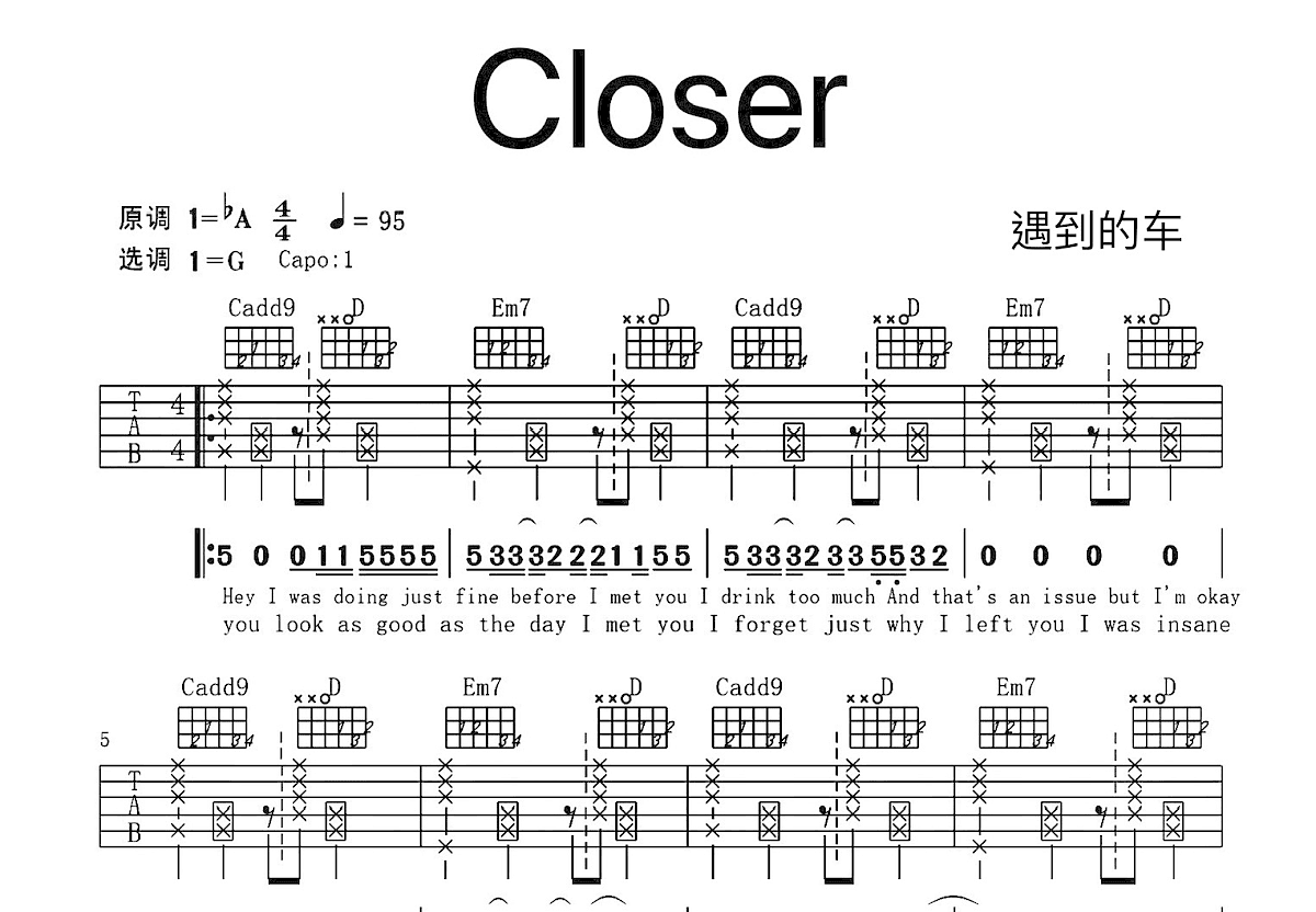 Closer吉他谱预览图