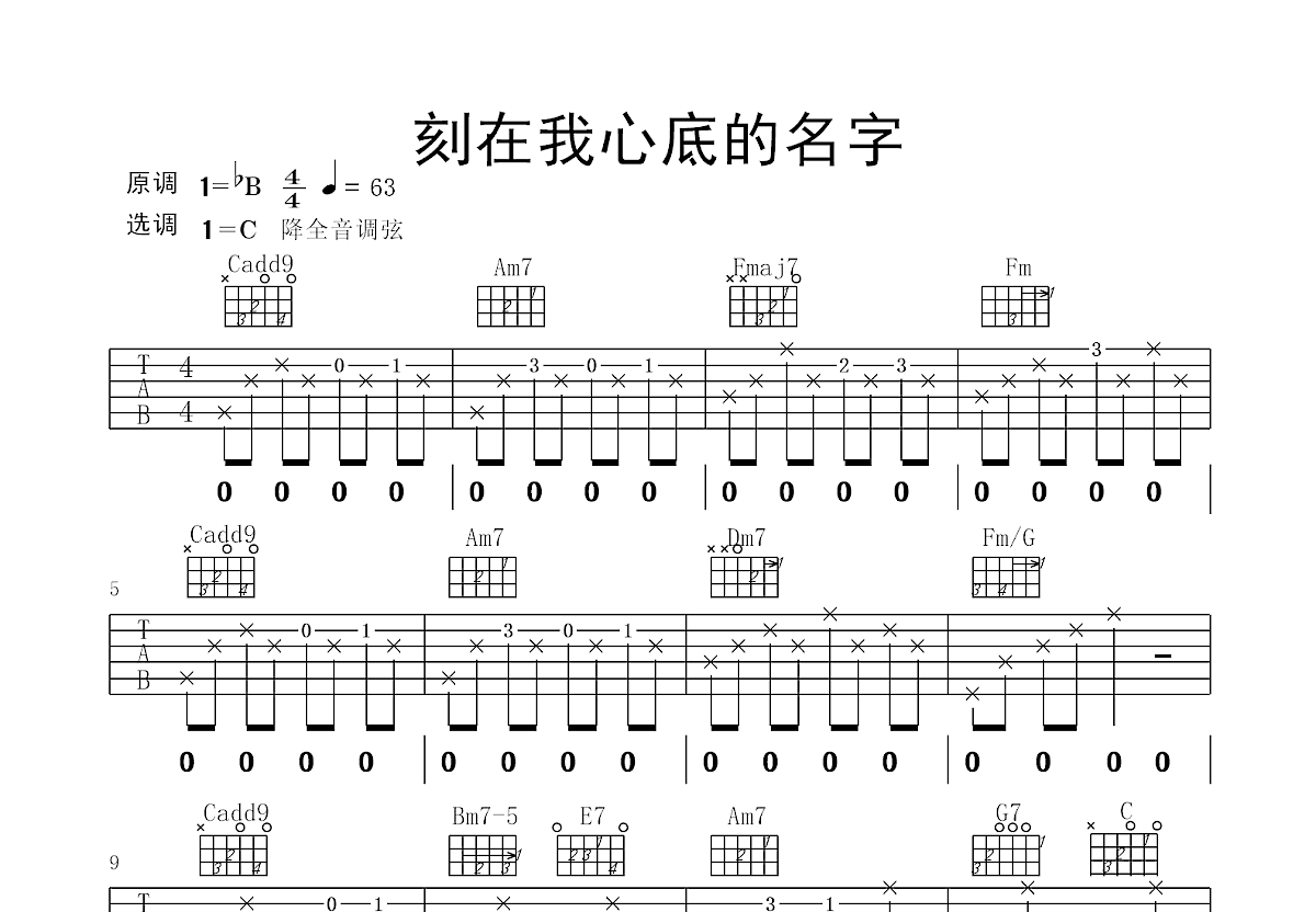 刻在我心底的名字吉他谱预览图
