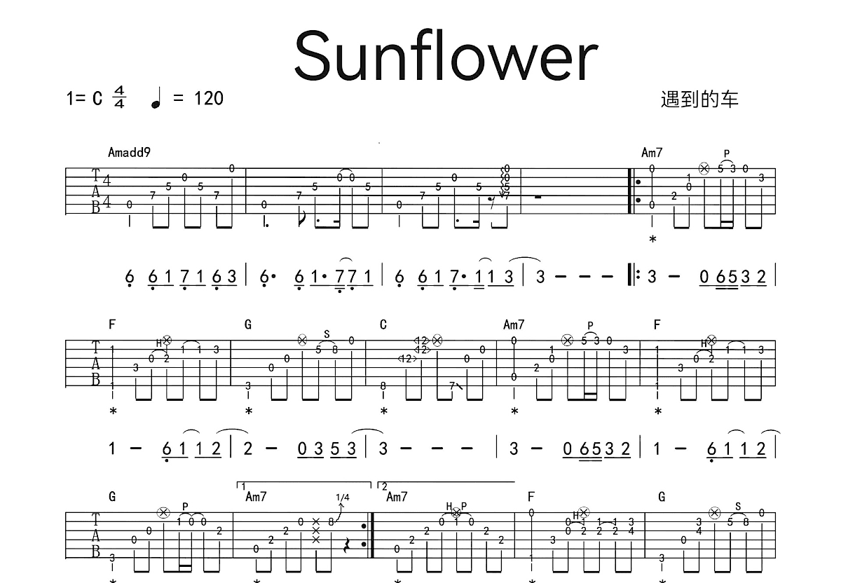 Sunflower吉他谱预览图