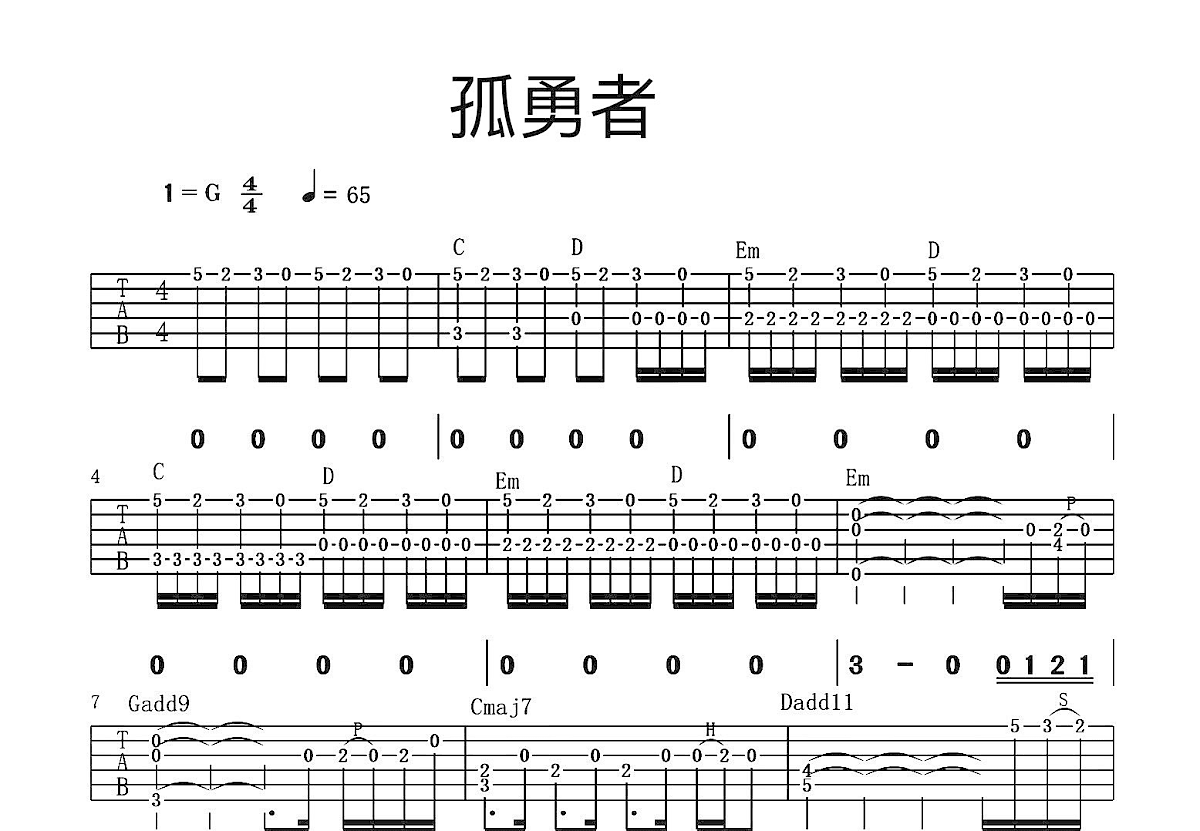 孤勇者吉他谱_陈奕迅_G调指弹