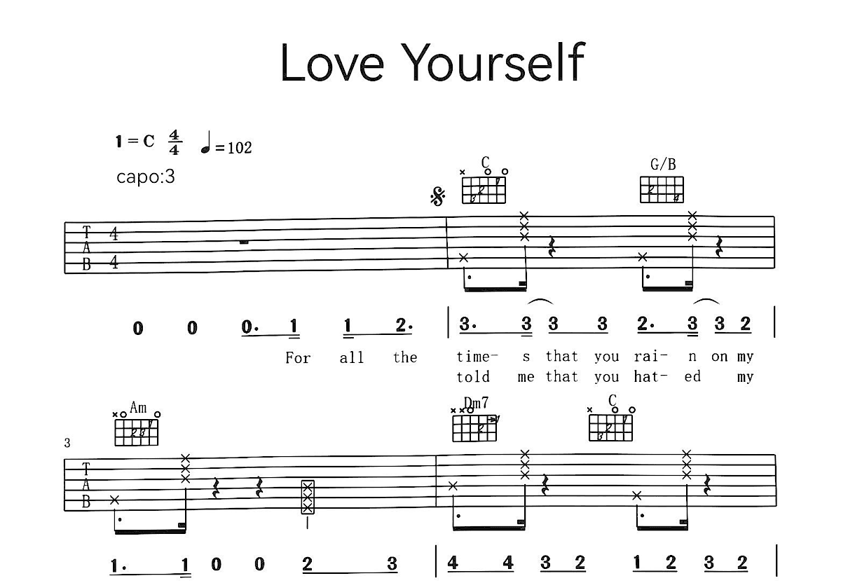 Love Yourself吉他谱预览图