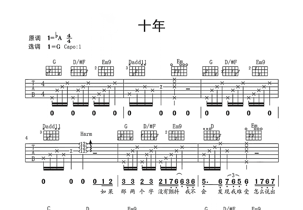 十年吉他谱预览图