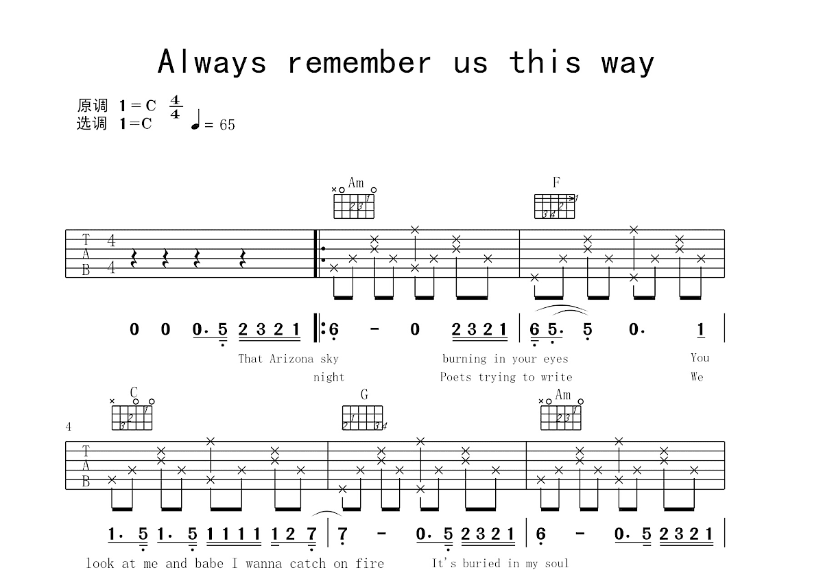 Always Remember Us This Way吉他谱预览图