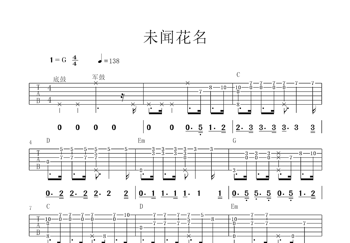未闻花名吉他谱预览图