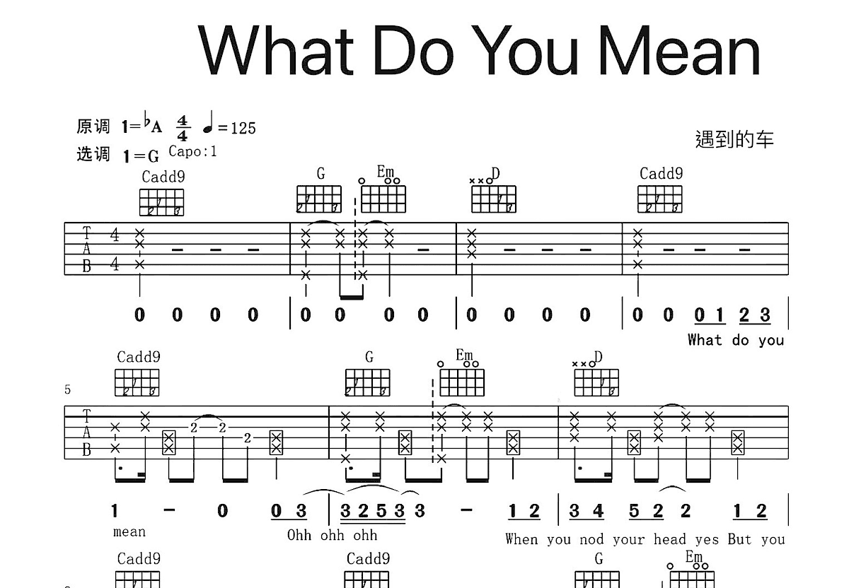 What Do You Mean?吉他谱预览图