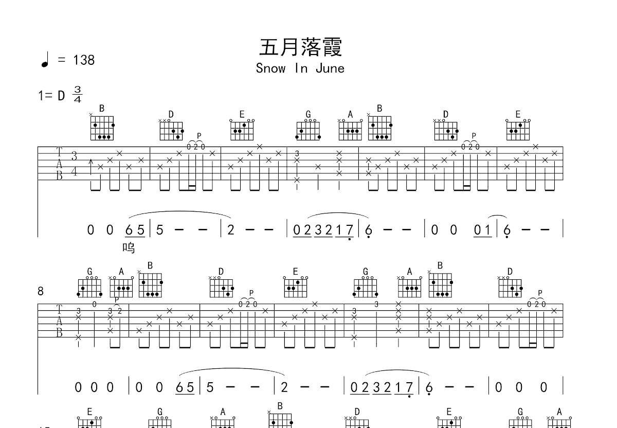 五月落霞吉他谱_陈奕迅_D调弹唱