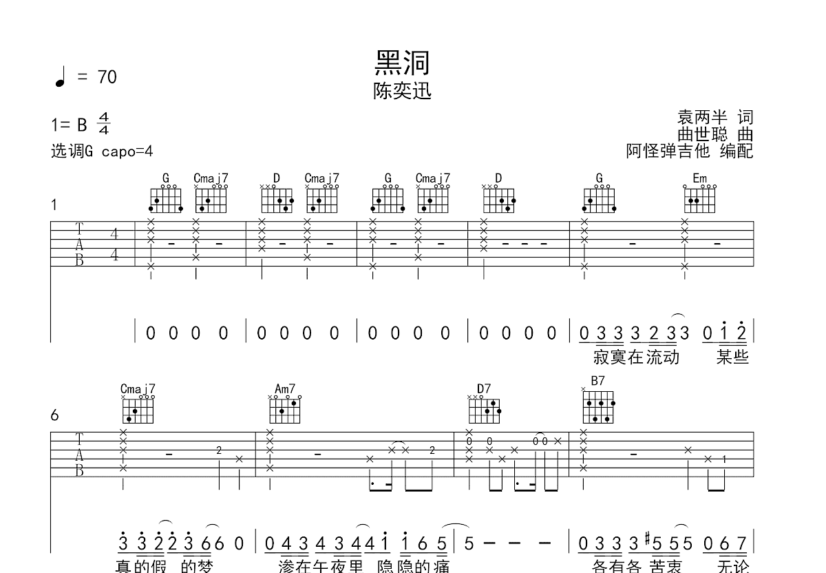 黑洞吉他谱预览图