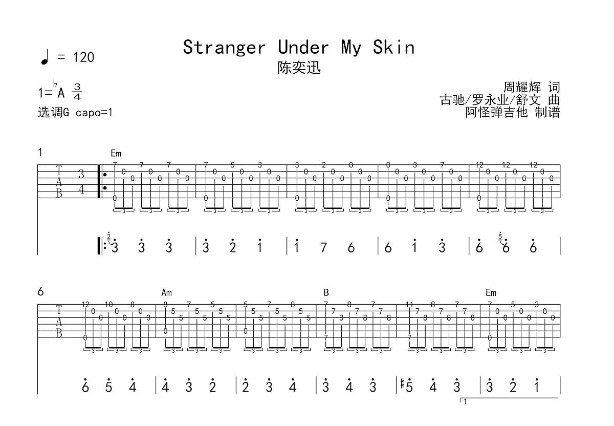 Stranger Under My Skin吉他谱预览图