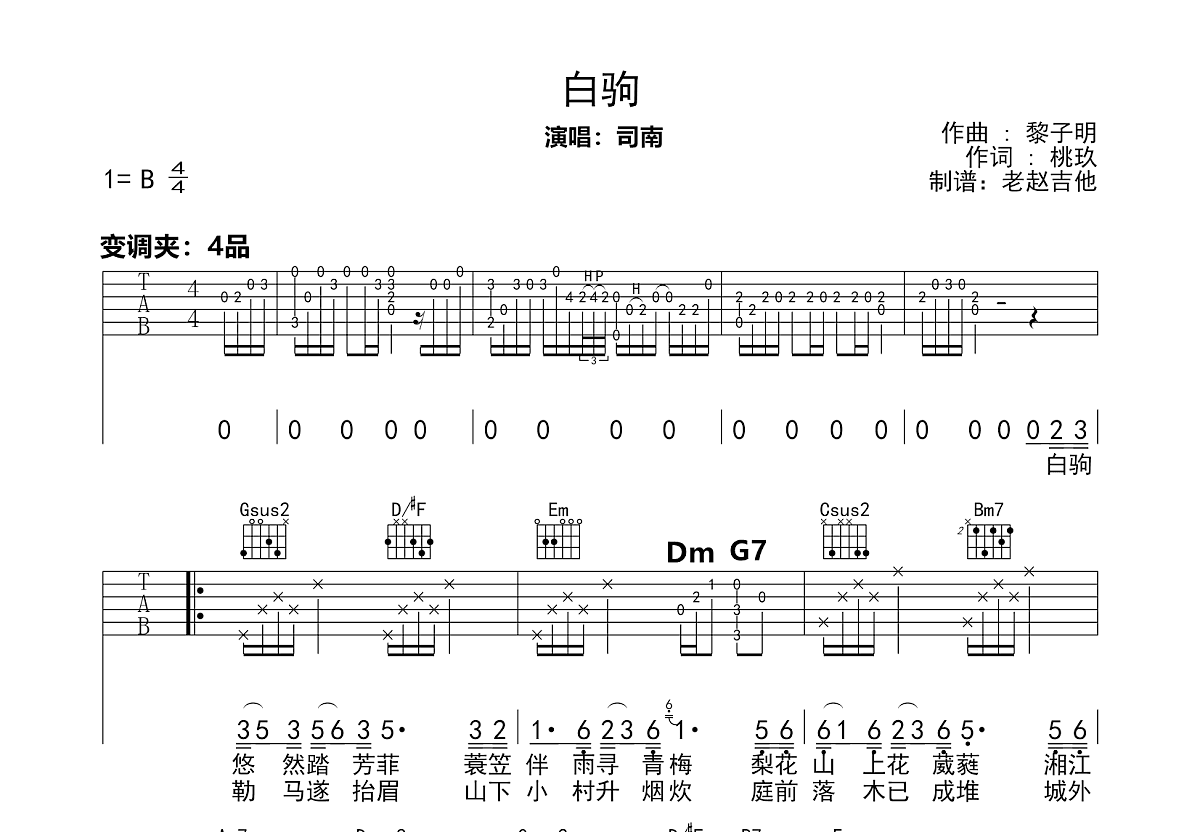 白驹吉他谱预览图