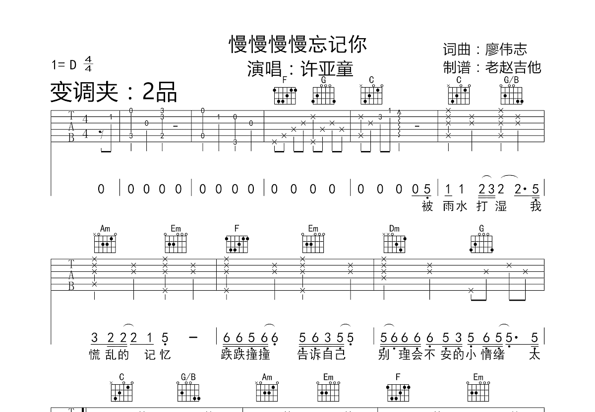 慢慢慢慢忘记你吉他谱预览图