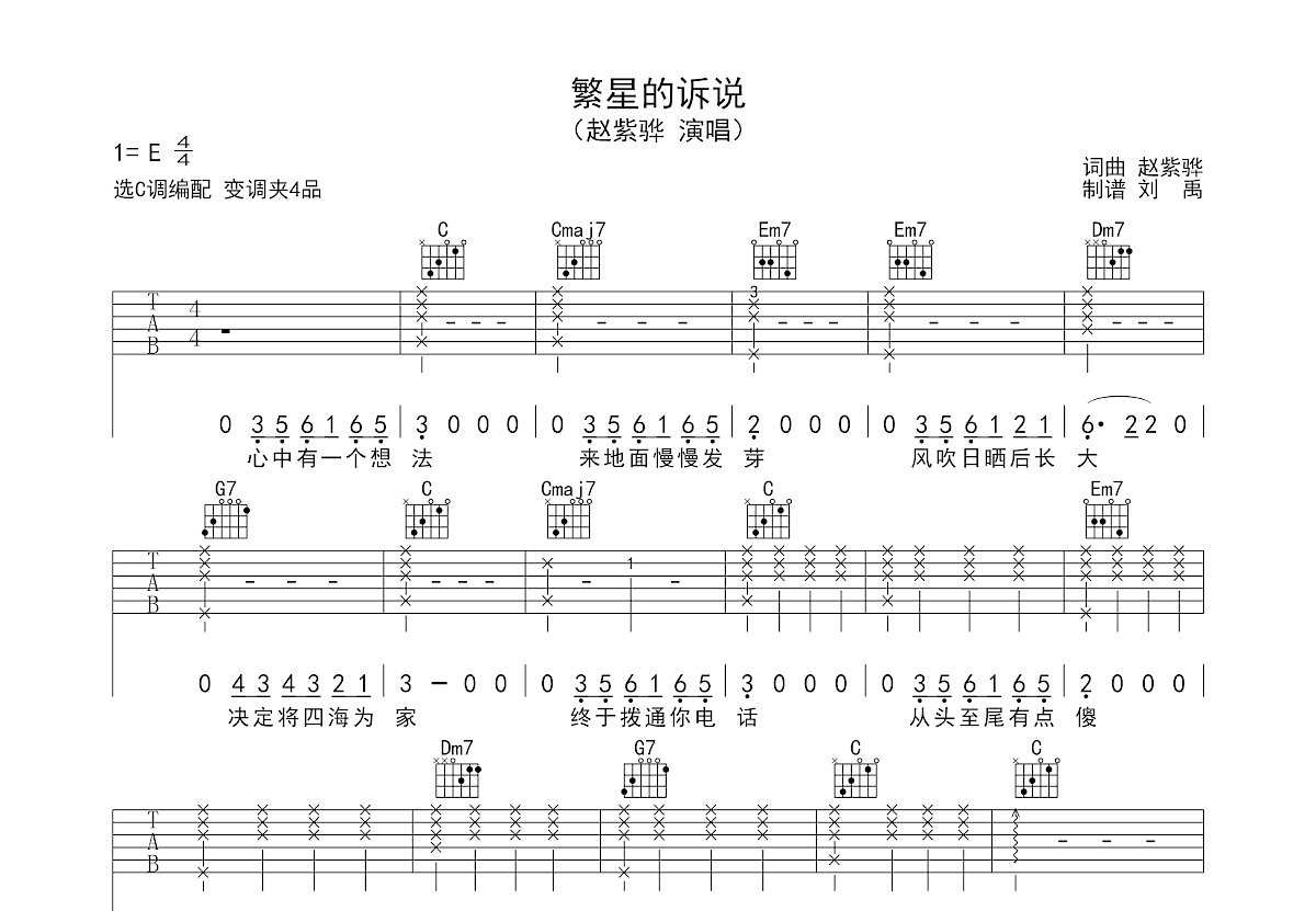 繁星的诉说吉他谱预览图