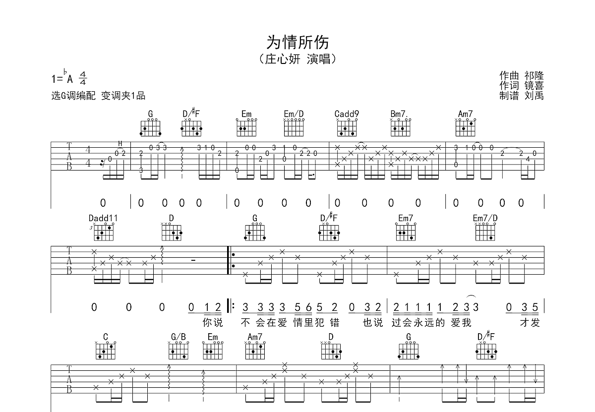 为情所伤吉他谱预览图