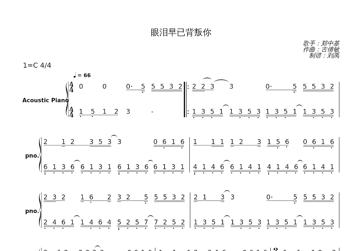 眼泪早已背叛你简谱预览图