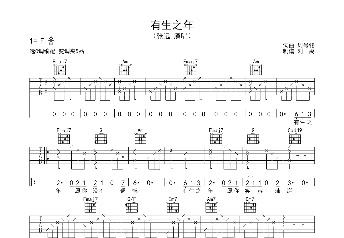 有生之年吉他谱预览图