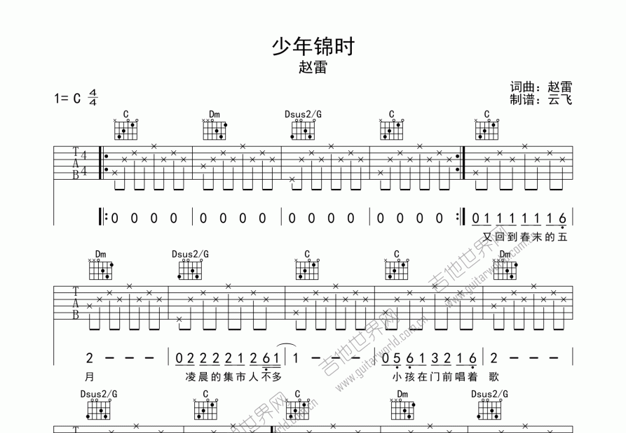 少年锦时吉他谱预览图