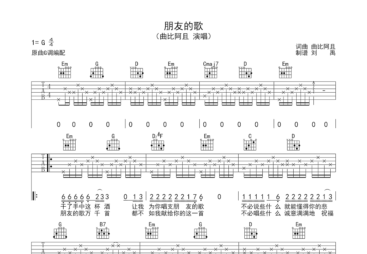 朋友的歌吉他谱预览图